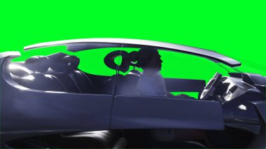 Fütürist uçan araba. Yeşil ekran izole edildi. 3d oluşturma