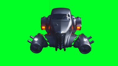 Fütürist uçan araba. Yeşil ekran izole edildi. 3d oluşturma