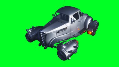 Fütürist uçan araba. Yeşil ekran izole edildi. 3d oluşturma