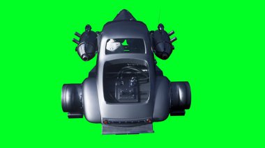 Fütürist uçan araba. Yeşil ekran izole edildi. 3d oluşturma