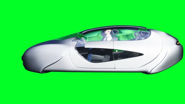 Futuristické Létající Auto Izolovat Zelenou Obrazovku Vykreslování — Stock fotografie
