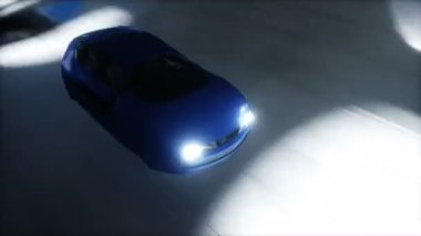 Futuristic sci fi tunnel. Flying futuristic car. Realistic 4k animation