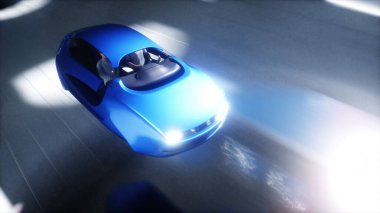Futuristic sci fi tunnel. Flying futuristic car. 3d rendering