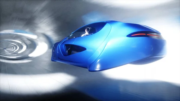 Futuristic Sci Tunnel Flying Futuristic Car Rendering — Fotografia de Stock