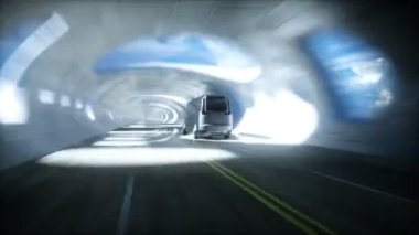 Futuristic sci fi tunnel. futuristic bus. Realistic 4k animation