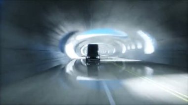 Futuristic sci fi tunnel. futuristic bus. Realistic 4k animation