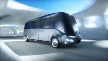 Futuristic sci fi tunnel. futuristic bus. Realistic 4k animation