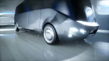 Futuristic sci fi tunnel. futuristic bus. Realistic 4k animation