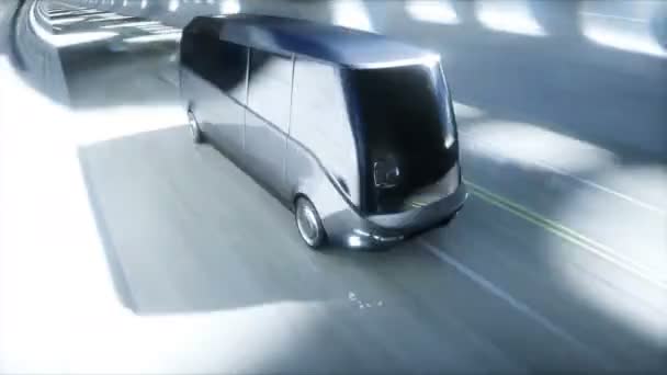 Futuristic Sci Tunnel Futuristic Bus Realistic Animation — Vídeos de Stock