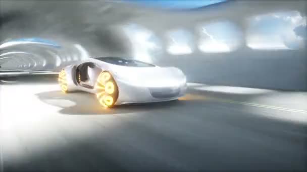 Futuristic Sci Tunnel Futuristic Sport Car Realistic Animation — Vídeo de Stock