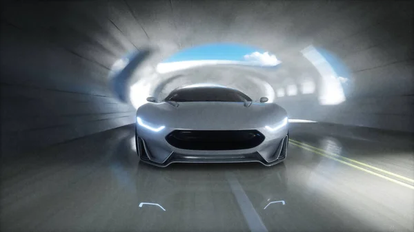 Futuristic sci fi tunnel. futuristic sport car.