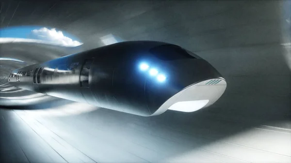Futuristic Sci Tunnel Futuristic Flying Train Rendering —  Fotos de Stock