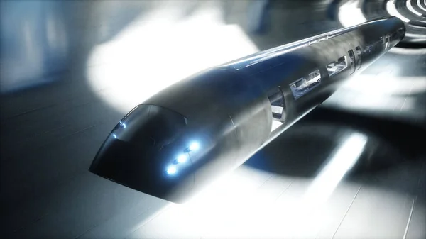 Futuristic Sci Tunnel Futuristic Flying Train Rendering — 스톡 사진