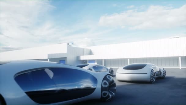 Futuristic Electrick Cars Warehouse Parking Logistic Center Green Energy Concept — стоковое видео