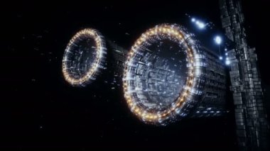 Space futuristic base with ships traffic. Futuristic concept. Realistic 4k animation
