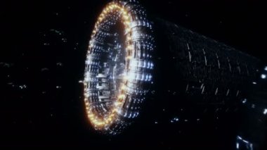 Space futuristic base with ships traffic. Futuristic concept. Realistic 4k animation