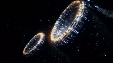 Space futuristic base with ships traffic. Futuristic concept. Realistic 4k animation