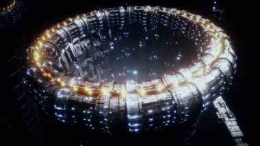 Space futuristic base with ships traffic. Futuristic concept. Realistic 4k animation