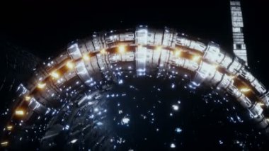 Space futuristic base with ships traffic. Futuristic concept. Realistic 4k animation