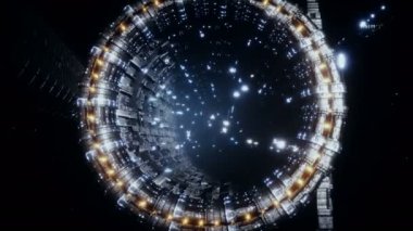 Space futuristic base with ships traffic. Futuristic concept. Realistic 4k animation