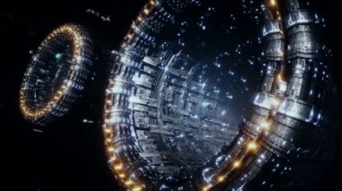 Space futuristic base with ships traffic. Futuristic concept. Realistic 4k animation