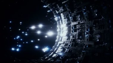 Space futuristic base with ships traffic. Futuristic concept. Realistic 4k animation
