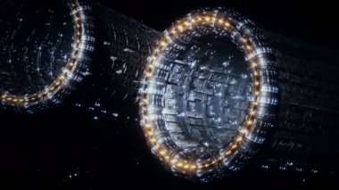 Space futuristic base with ships traffic. Futuristic concept. Realistic 4k animation