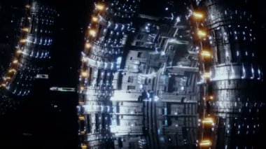 Space futuristic base with ships traffic. Futuristic concept. Realistic 4k animation