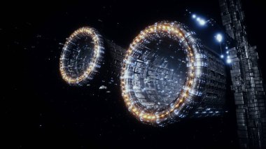Space futuristic base with ships traffic. Futuristic concept. 3d rendering clipart