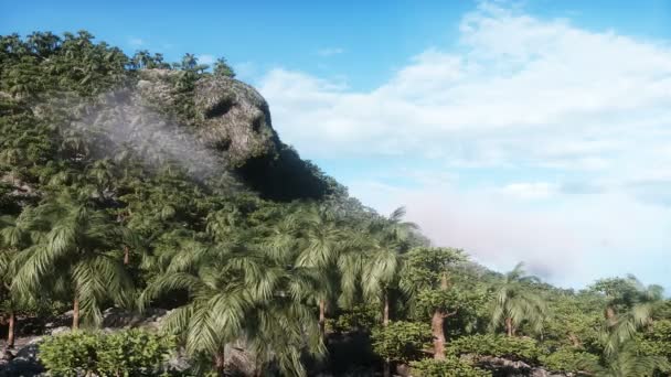 Fantasy Island Skull Mountain Airy Concept Dynamic Trees Realistic Animation — стоковое видео