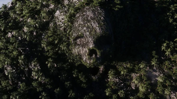 Fantasy Island Skull Mountain Airy Concept Dynamic Trees Rendering — Stok fotoğraf