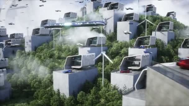 Futuristic City Flying Car Traffic Robots People Megapolice Future Concept — 图库视频影像