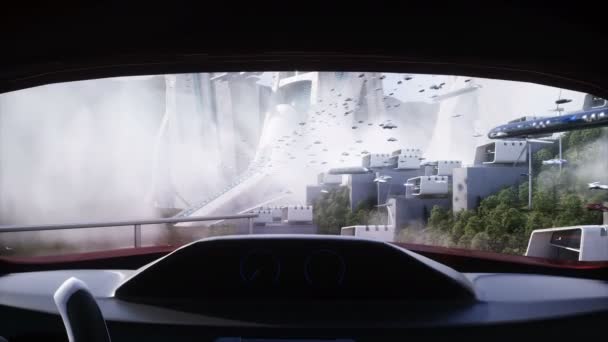 Futuristic City Flying Car Traffic Megapolice Future Concept Realistic Animation — Stockvideo
