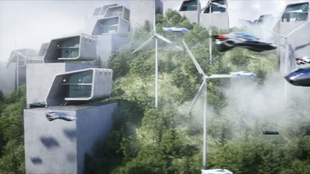 Futuristic City Flying Car Traffic Robots People Megapolice Future Concept — 图库视频影像