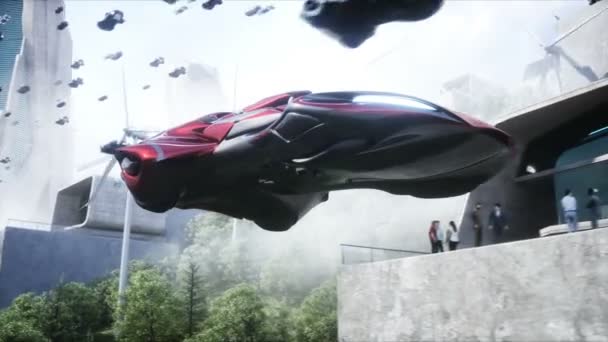 Robot People Flying Car Futuristic City Flying Car Traffic Future — Video