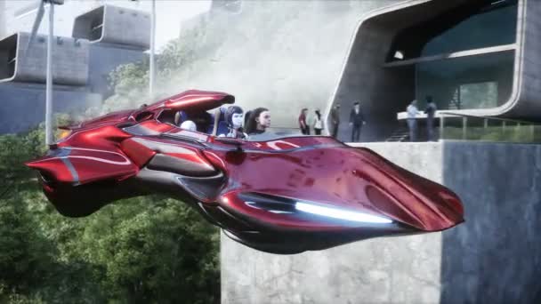 Robot People Flying Car Futuristic City Flying Car Traffic Future — стокове відео