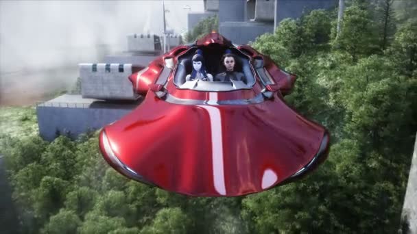 Robot People Flying Car Futuristic City Flying Car Traffic Future — стоковое видео