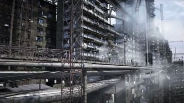 Apokaliptik şehir yapısı. Aşırı nüfus sorunu. Gerçekçi 4K animasyonu. Gerçekçi 4k animasyonu