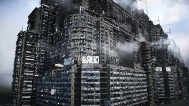 Apokaliptik şehir yapısı. Aşırı nüfus sorunu. Gerçekçi 4K animasyonu. Gerçekçi 4k animasyonu