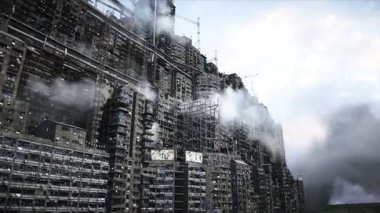 Apokaliptik şehir yapısı. Aşırı nüfus sorunu. Gerçekçi 4K animasyonu. Gerçekçi 4k animasyonu