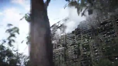 Apokaliptik şehir yapısı. Aşırı nüfus sorunu. Gerçekçi 4K animasyonu. Gerçekçi 4k animasyonu