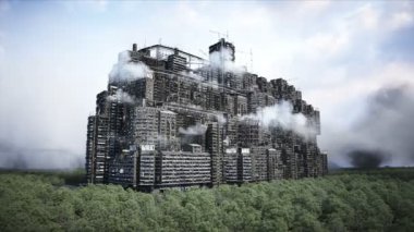Apokaliptik şehir yapısı. Aşırı nüfus sorunu. Gerçekçi 4K animasyonu. Gerçekçi 4k animasyonu