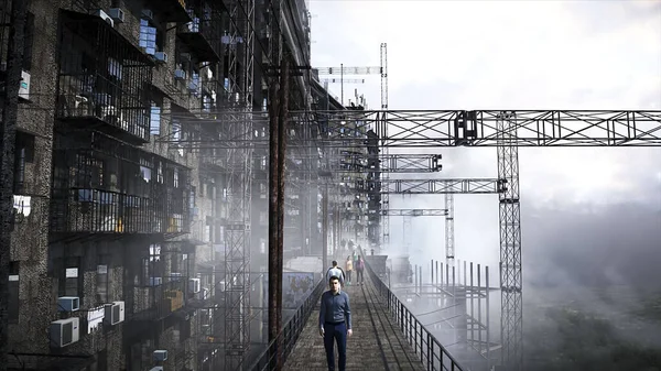 Apokaliptik Şehir Yapısı Aşırı Nüfus Sorunu Gerçekçi Animasyonu Oluşturma — Stok fotoğraf