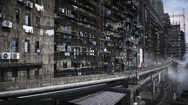 Apocalyptic City Build Overpopulation Problem Realistic Animation Rendering — Fotografia de Stock