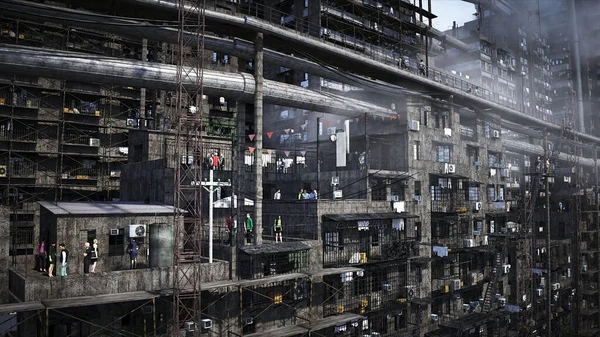 Apocalyptic City Build Overpopulation Problem Realistic Animation Rendering — Stockfoto