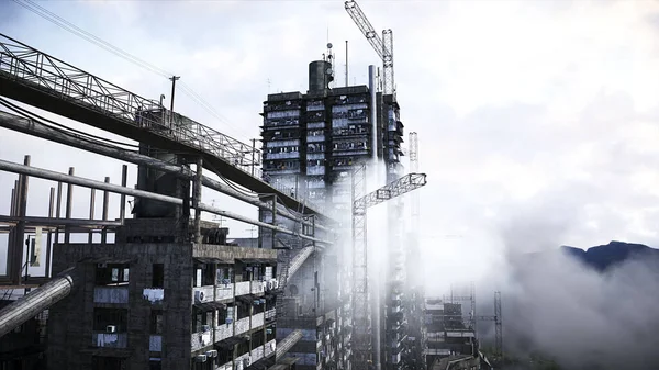 Apocalyptische Stad Gebouwd Overbevolking Probleem Realistische Animatie Destructie — Stockfoto