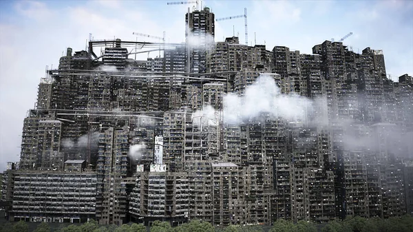 Apocalyptic City Build Overpopulation Problem Realistic Animation Rendering — Stockfoto