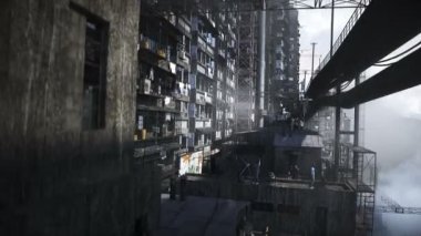 Apokaliptik şehir yapısı. Aşırı nüfus sorunu. Gerçekçi 4K animasyonu. Gerçekçi 4k animasyonu