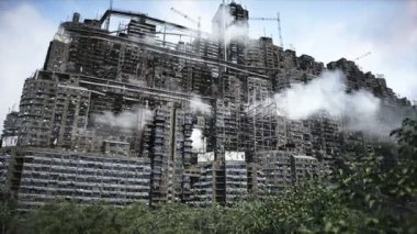 Apokaliptik şehir yapısı. Aşırı nüfus sorunu. Gerçekçi 4K animasyonu. Gerçekçi 4k animasyonu