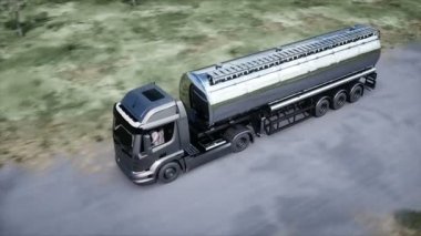 Generic 3d model of gasoline truck very fast driving on highway. Gas, oil concept. Realistic 4k animation